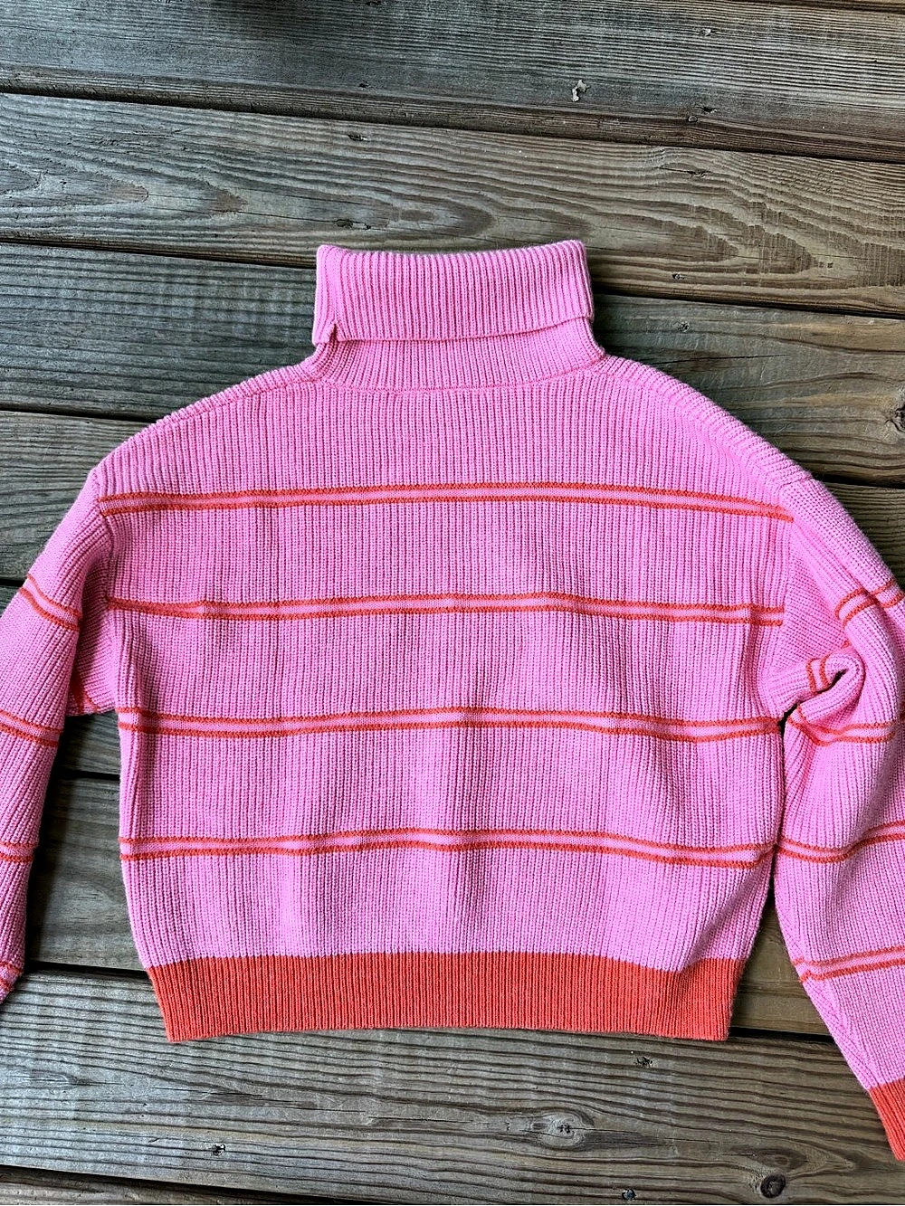 Anthropologie Flat White Pink and Orange Striped Turtleneck Sweater Like New - Picture 2 of 3